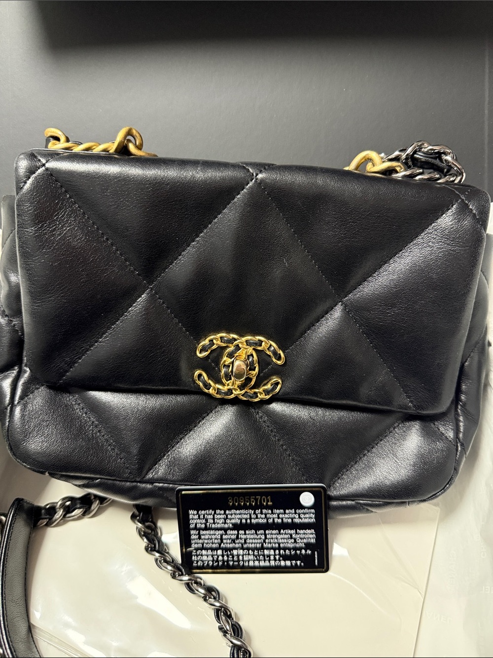 CHANEL Black Quilted Lambskin Crossbody Bag with Gold CC Hardware